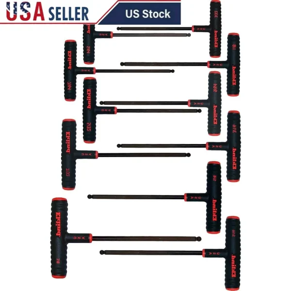 Professional 11pc Power T Handle Ball Hex Wrench Set SAE Inch Sizes 5/64-3/8 Alloy Steel Tools